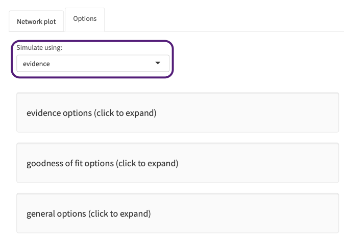 Select the evidence function in the options
